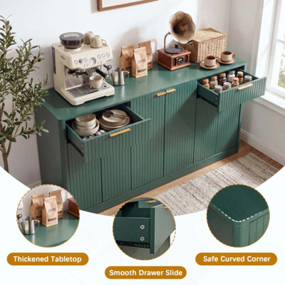 Fluted Buffet Sideboard, Modern Storage Cabinet with 6 Doors & 2 Drawers,Large Credenza for Dining Room,Living Room,Entryway