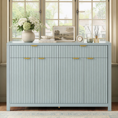 Modern 55.1'' Sideboard Buffet Cabinet with 2 Drawers & 4 Doors, Adjustable Shelves, Wave-Pattern Design, Aluminum Handles, Painted MDF, Scandinavian Storage for Dining Room, Living Room