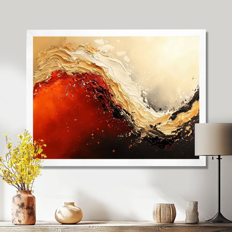 «Red and Golden Desert Wave I», impression d'art mural abstrait, Reproduction encadrée d'une seule photo sans pass, White