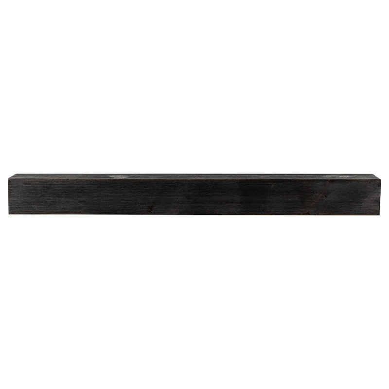 Eastport Rustic Wooden Fireplace Mantel Shelf In Black With Natural Distressing And Knots, Pine Wood, 48" L