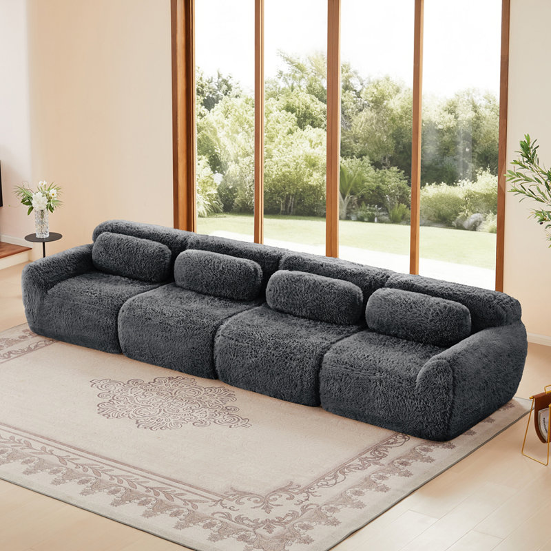 149'' Soft And Fluffy Plush Fabric,Boneless Sofa,32D High Density Sponge Ergonomic Design,Full-compression Vacuum Packaging,Free Combination Buckle Connection