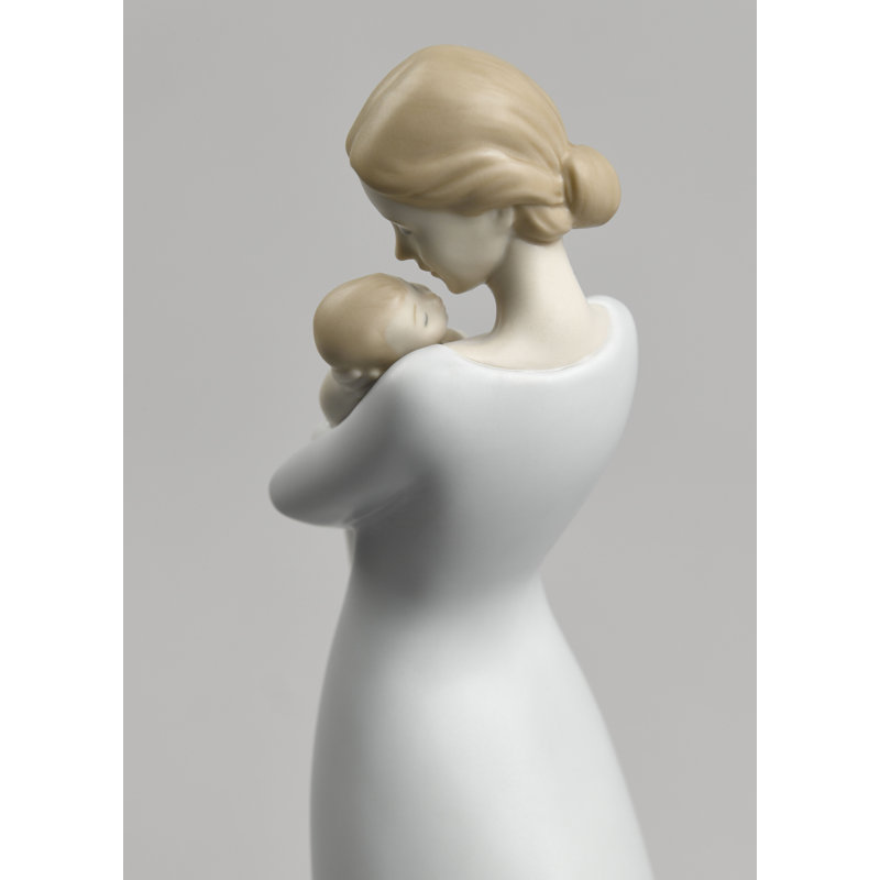 Matte Satin Green Porcelain Mother and Baby Figurine