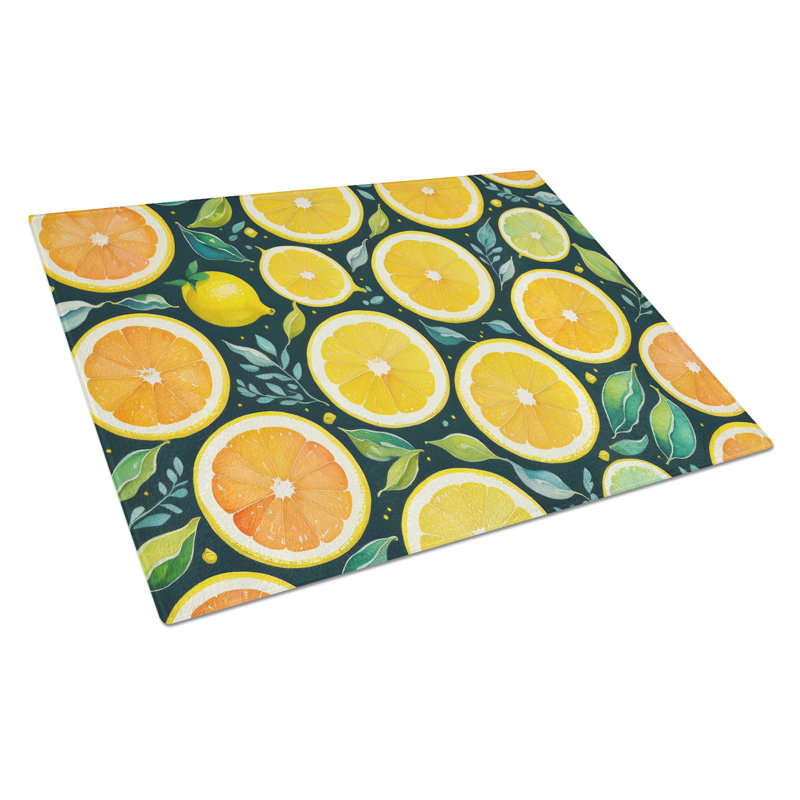 Grande planche à découper en verre avec citrons colorés