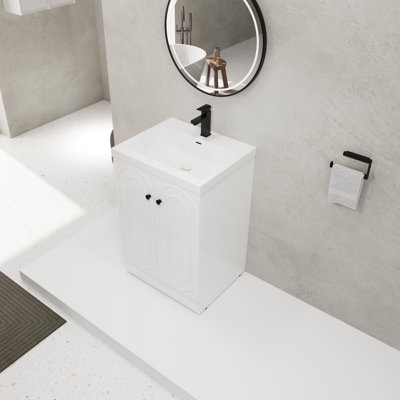 Freestanding Bathroom Vanity With White Resin Sink & 2 Soft-Close Cabinet Doors (KD-Packing)