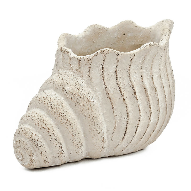 Pot à fleurs sable et ciment avec finition texturée beige Nautilus, H 7 po x l 11,5 po x P 7 po