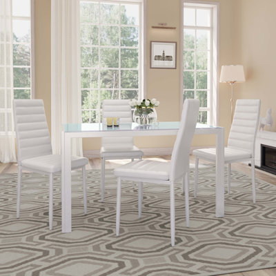 Latoyta Modern 5-Piece Rectangular Glass Top Dining Set with Cushioned Chairs