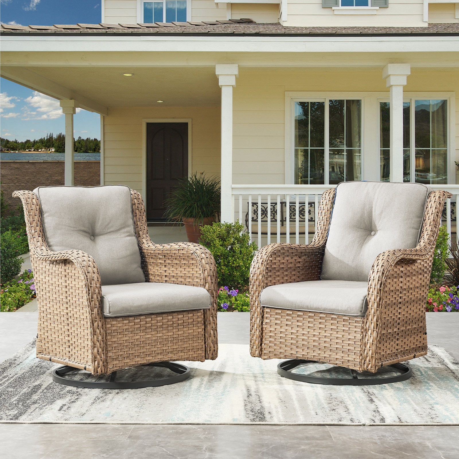 Lark Manor™ Ashawn Wicker Outdoor Swivel Rocker Chair with Cushions ...