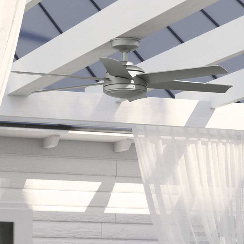 52" Jetty 6 - Blade Outdoor Ceiling Fan with Wall Control, Matte Silver