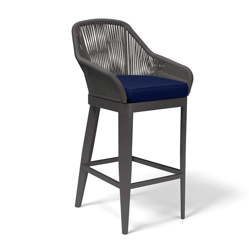Tabouret de bar 29 po avec coussin Renri, Dupione Celeste Sunbrella®, Gris anthracite