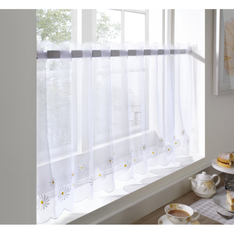 Macedonia Daisy Embroidered Slot Top Sheer Single Voile Panel, 149cm Width x 60cm Drop