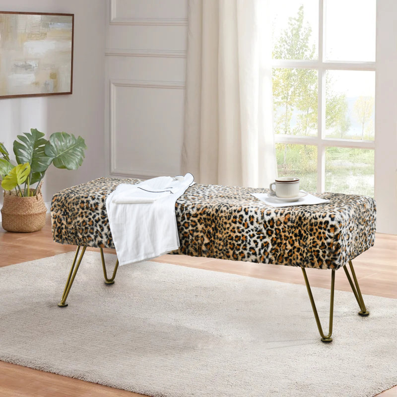 Pearman Faux Fur Upholstered Bench, 17" H x 46" W x 16" D, Gold