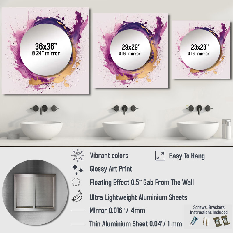 Art mural en miroir Elees, 36 po x 36 po