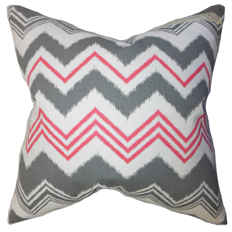 Chevron Cotton Reversible Throw Pillow, Gray/Pink, 18" H x 18" W