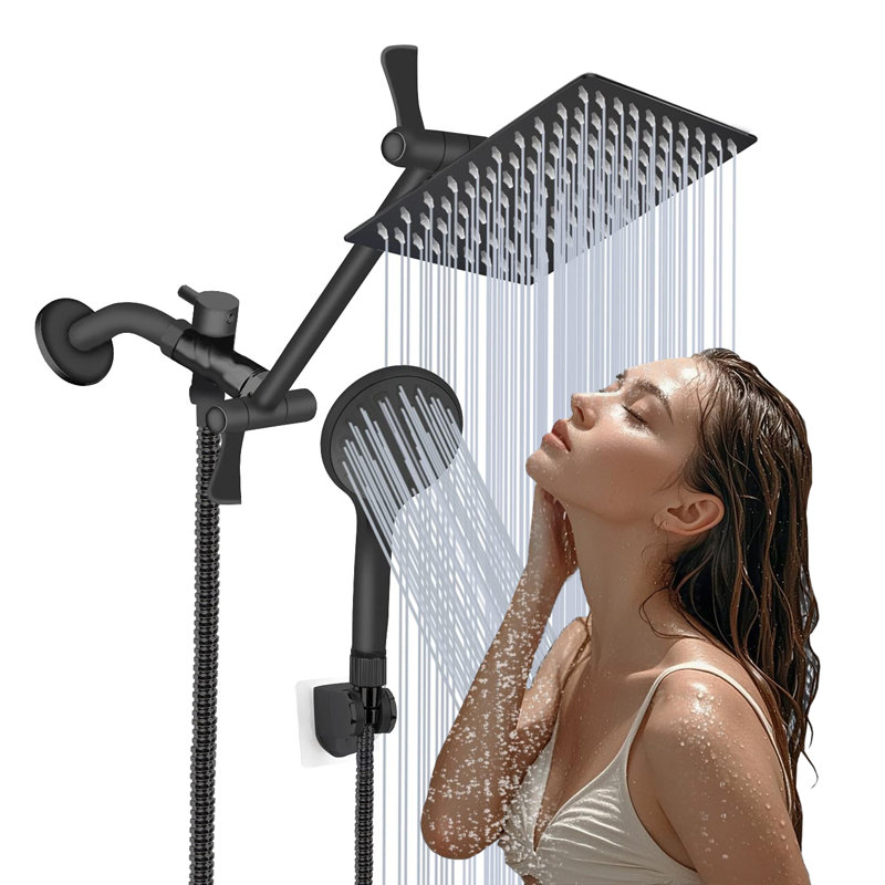High-Pressure Shower Head Set – Rainfall & Handheld Combo With 11" Adjustable Extension Arm, 9-Spray Settings, Leak-Proof Design