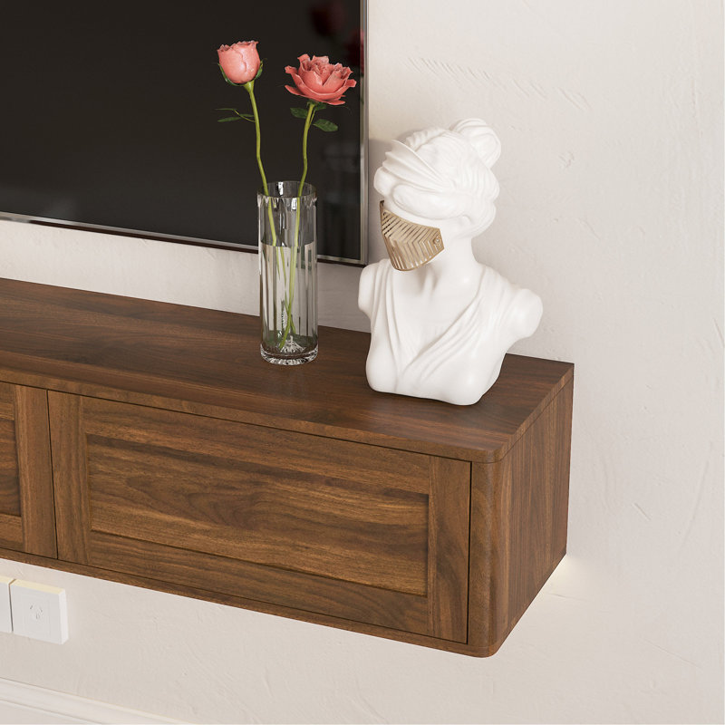 68.9" Wall Mounted TV For Tvs Up To 75'', Floating TV Stand With LED Lights & Power Outlet, Walnut