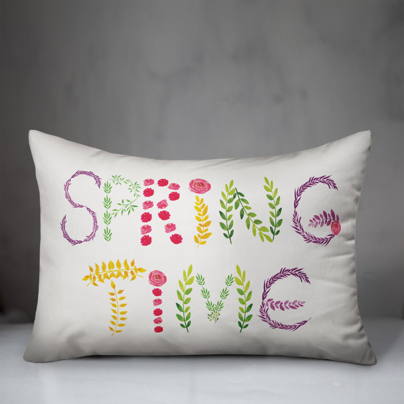 Spring Spring Time Lumbar Pillow, Green/Pink/Yellow