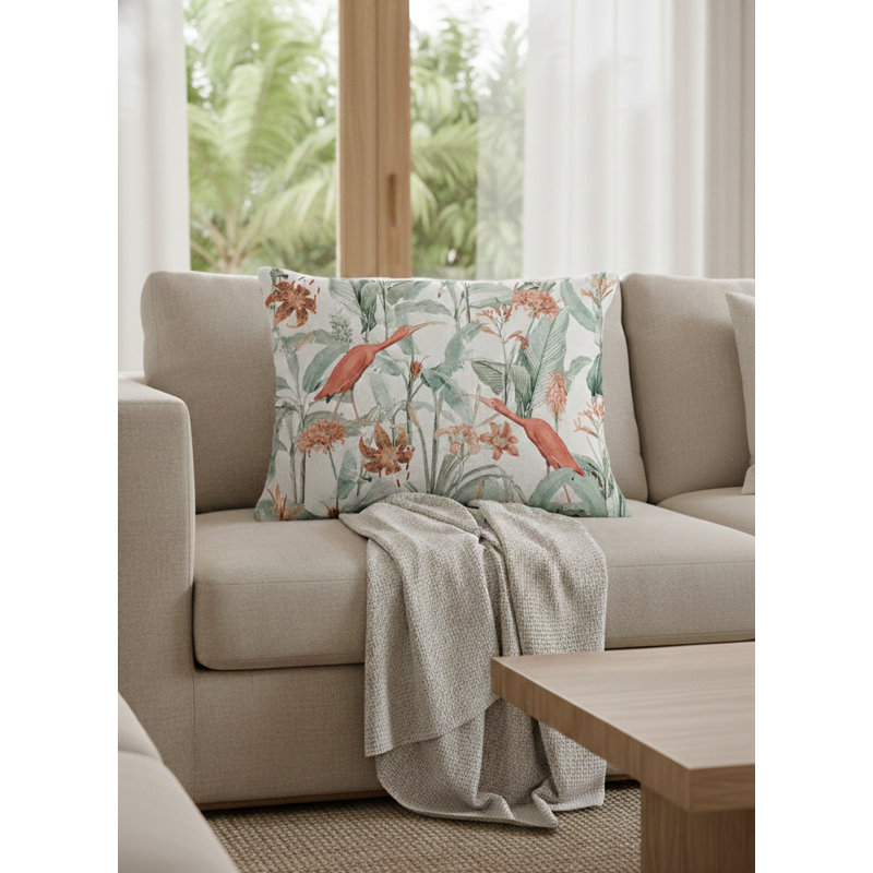 Green Feathered Tropics Linen Pillow 14x20 Cover Only