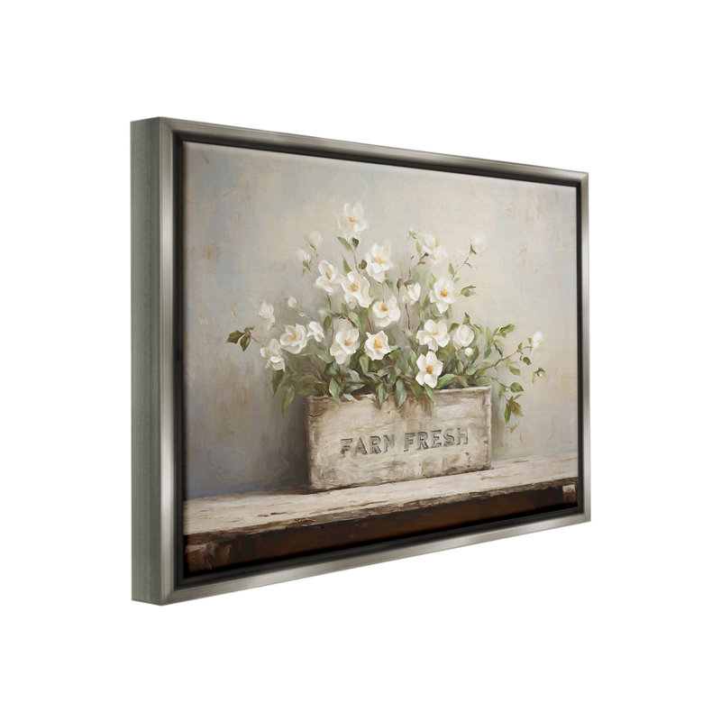 "Farm Fresh Flower Planter" par Ramona Murdock sur toile, Cadre flottant gris lustré, H 17 po x l 21 po