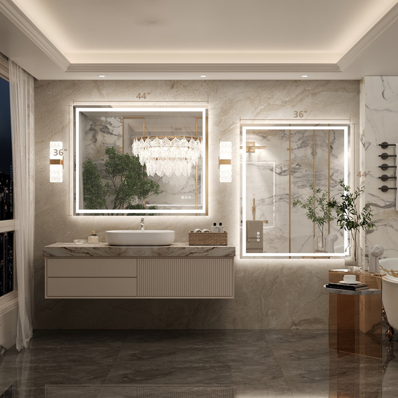 Molly Frameless LED Front Light and Backlit 3 Colors Dimmable Anti-Fog Wall Bathroom Vanity Mirror, 44" x 36"