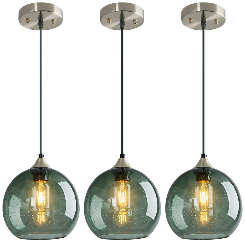 Charolyn 3 - Light Single Pendant Light Globe Pendant Light Fixtures Glass Pendant Lights Kitchen Island Lighting, Gray Green