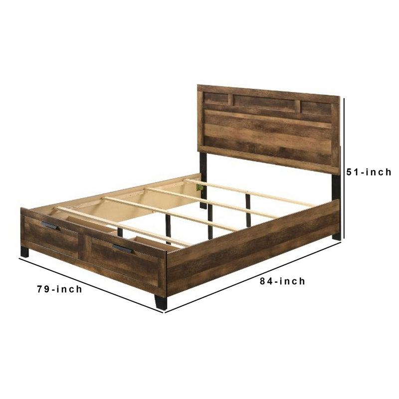 Jedriel Hegewisch Extra Large Storage Bed, Rustic Oak Finish (With Drawers), King