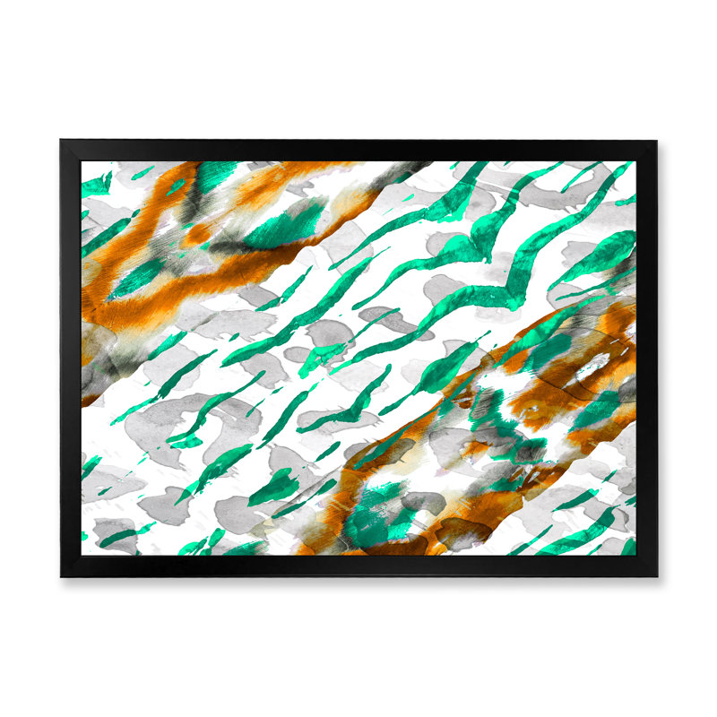 Vagues vertes et brunes - peinture sur toile, H 30 po x l 40 po x P 1,5 po, Cadre photo noir