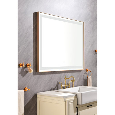 Bathroom Led Mirror 48*36 - High Lumen, Fog Coating, Gold Aluminum, 35.56In X 47.77In 1.49In Led Lighted Fog, Multiple Lighting,