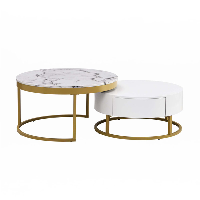 Table basse ronde et gigogne avec tiroirs