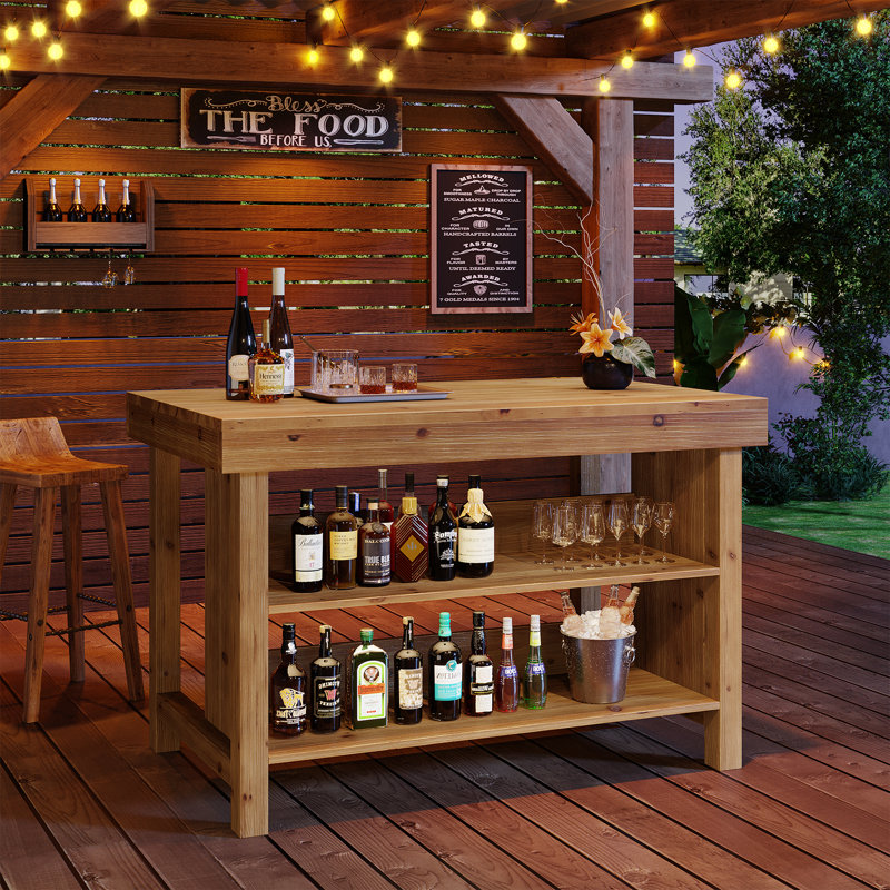 Table de bar à 3 niveaux en bois massif de 55 pouces, Brown
