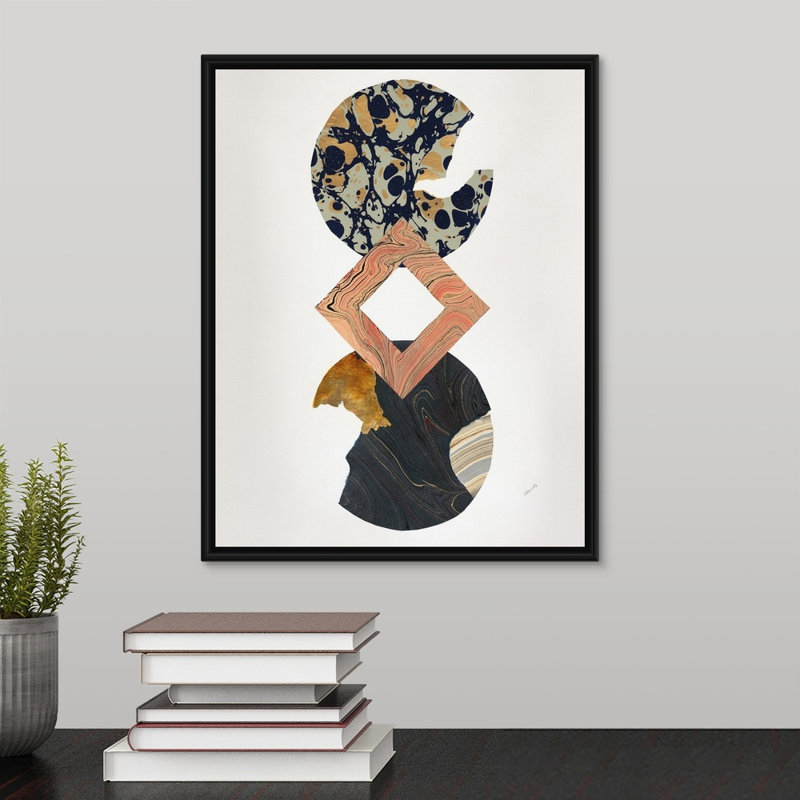 « infinite poursuite iv », peinture sur toile, H 15,7 po x l 12,7 po x p 1,75 po, Cadre flottant noir