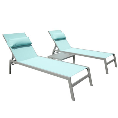Patio Chaise Lounge Of 3 - Aluminum Outdoor Chairs With Side Table In Lake Blue. Provide Unbeatable Relaxation. . Build. 5 Adjustable Positions & . Space And Versatile Design. Package Essential Parts