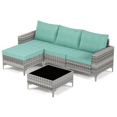 5-Piece Outdoor Patio Wicker Conversation Furniture Set With Cushions
