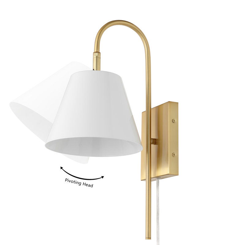 Rhoeva Single Light Iron Dimmable Plug-in Flush Mounted Sconce, White, Brass