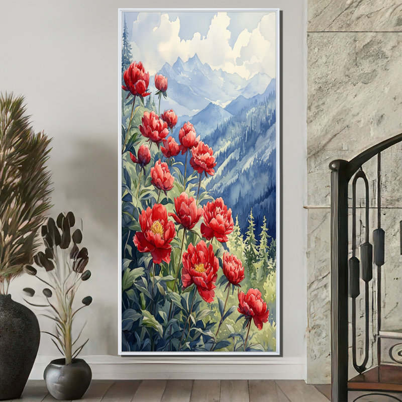 Holcomb pivoines dans la crête de la montagne I - décoration murale pivoines, H 60 po x l 28 po, Blanc