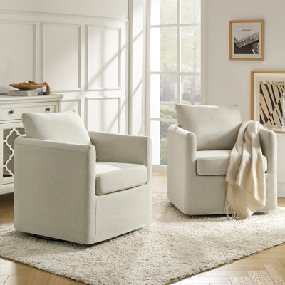 Nicha 29"W Modern Farmhouse Slipcovered Swivel Barrel Chair