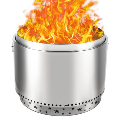 27" Smokeless Fire Pit, Portable 304 Stainless Steel Wood Burning Fireplace with Stand, 360° Airflow Outdoor Firepit with Removable Ash Pan for Camping, Backyard, Beach, 39LB