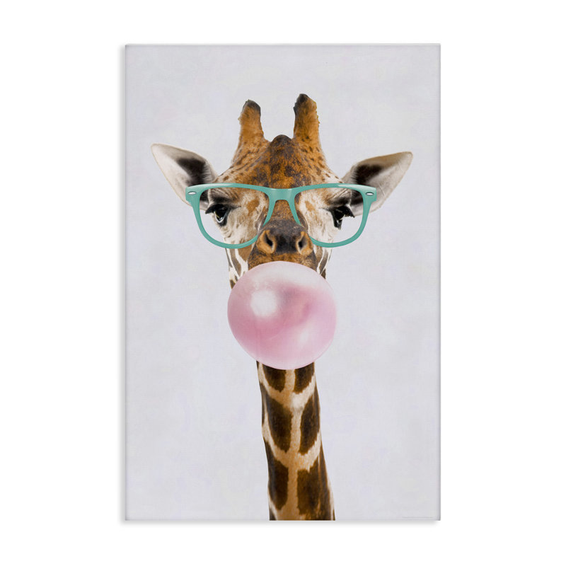 «Bubblegum Hipster Giraffe», art mural sur toile par Reinders, H 24 po x l 16 po