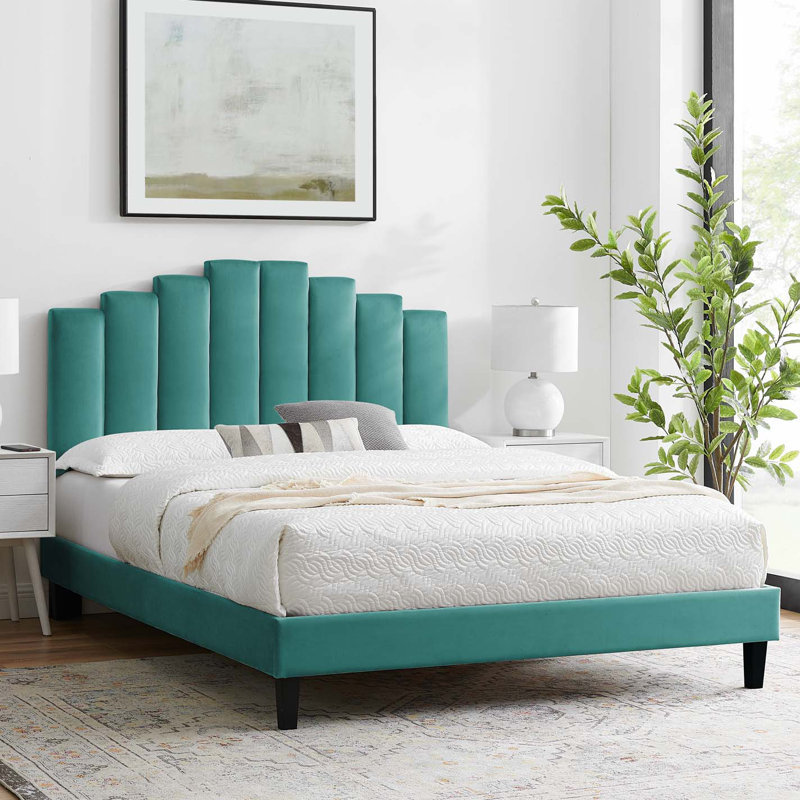 Elise Performance Velvet Platform Bed, Teal Plainweave, Twin