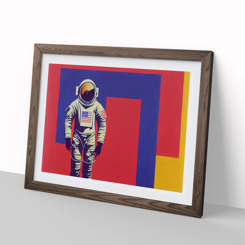 Astronaut Block Colour - Framed Print, 25cm H x 34cm W x 2cm D, Walnut