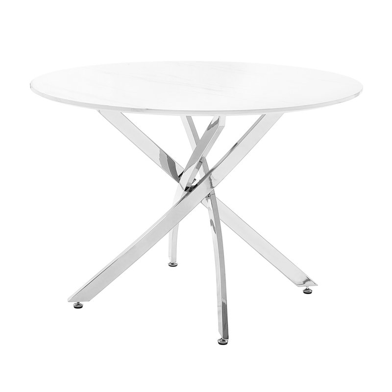 Round Dining Table With Faux Marble Top And Metal Legs, Ultra-Modern Design For 4 Legged Top, Option