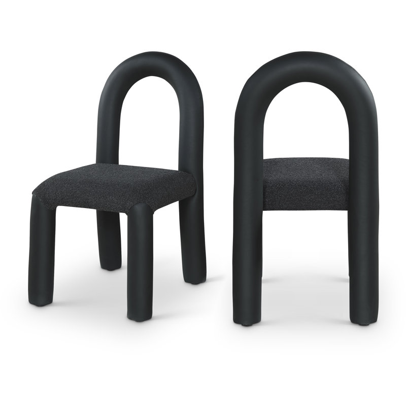 Amari Dining Chair, Black, Vegan Leather & Boucle Fabric