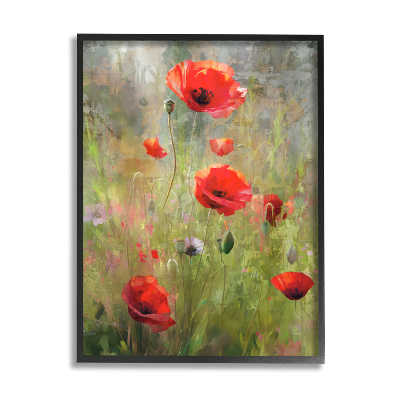 «Abstract Red Poppies» par Enrico Mcgarrigle, H 30 po x l 24 po x P 1,5 po, Giclée encadrée noir minuit