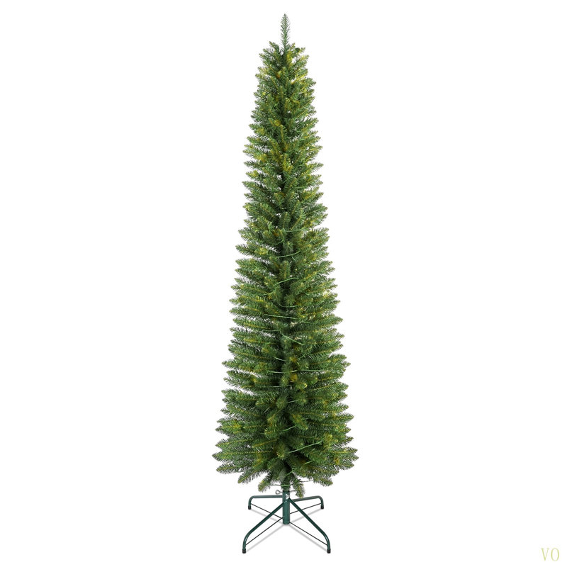 Arbre de Noël au crayon 5 pi - Arbre en PVC mince avec 263 pointes, conception compacte, support en métal stable, parfait pour les petits espaces et les coins