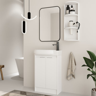  Derwent 23'' Free-standing Single Bathroom Vanity Set with Ceramic Vanity Top and 12'' Wall Bathroom Storage Rack
