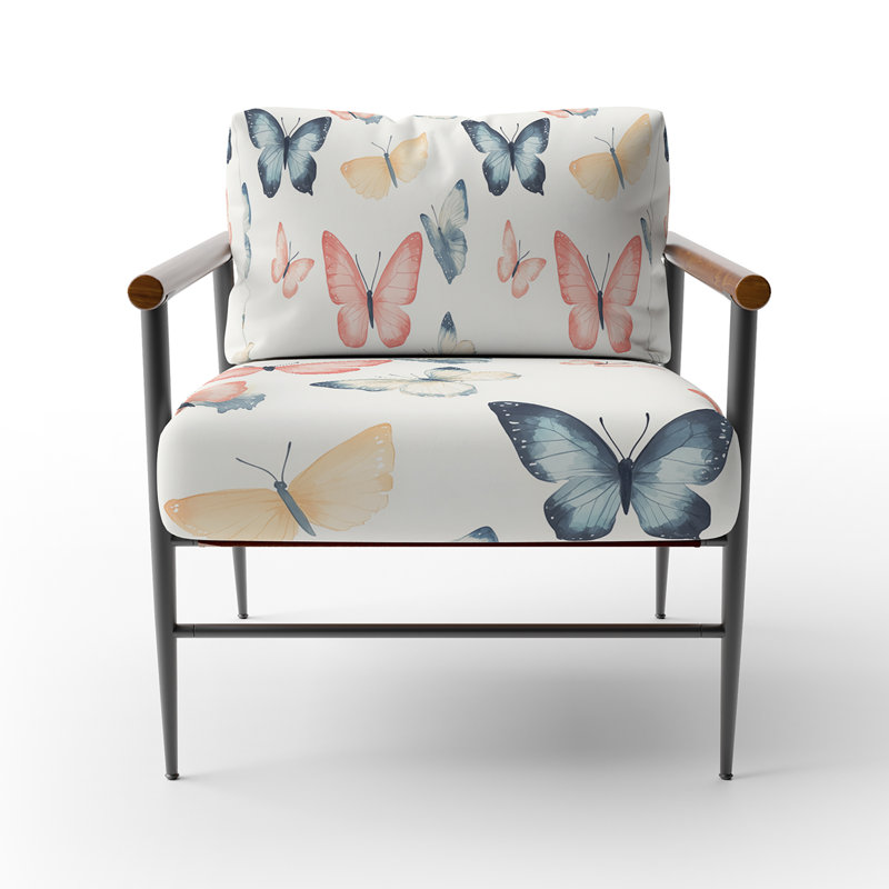 Chaise d'appoint Kids Insects - Fauteuil papillon rouge doux, Bras ronds bruns