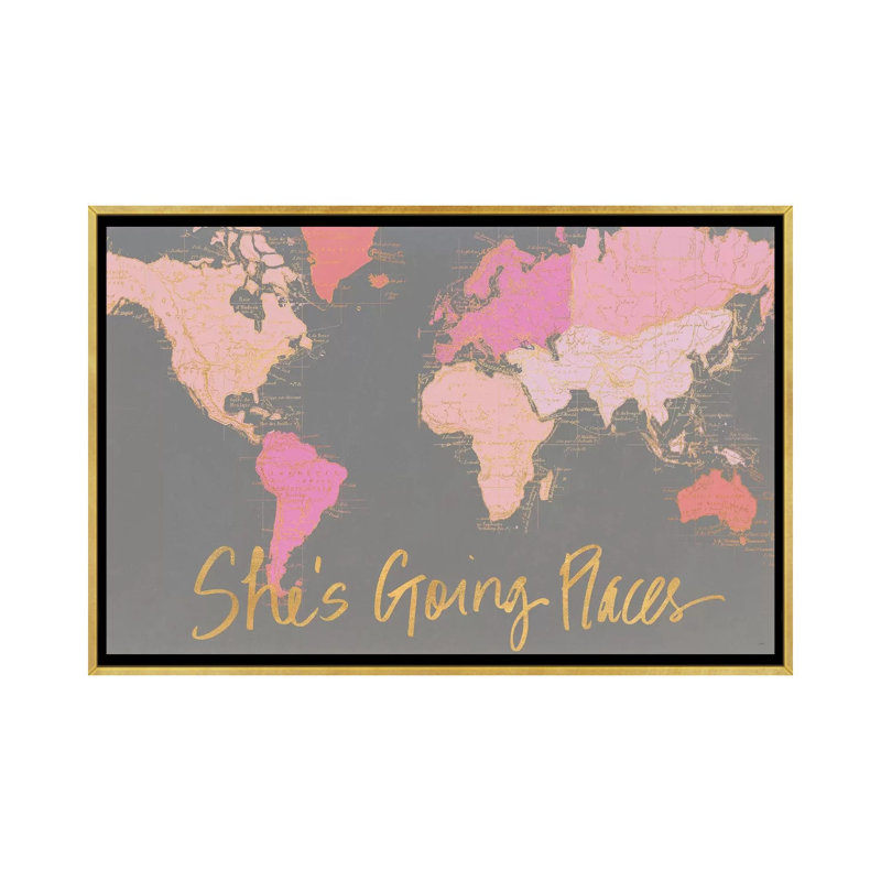 Impression d’art graphique, "it’s going places" par Elizabeth Medley, H 26 po x l 40 po x 1,5 po, Toile encadrée d'or