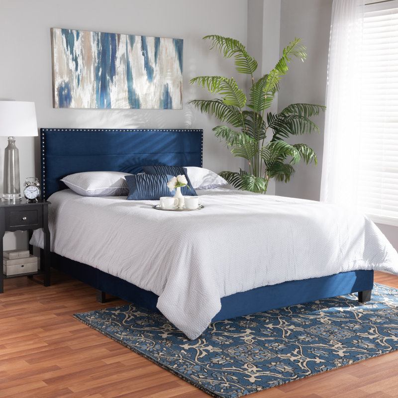 Warsaw Upholstered Standard Bed, Full/Double, Navy Blue