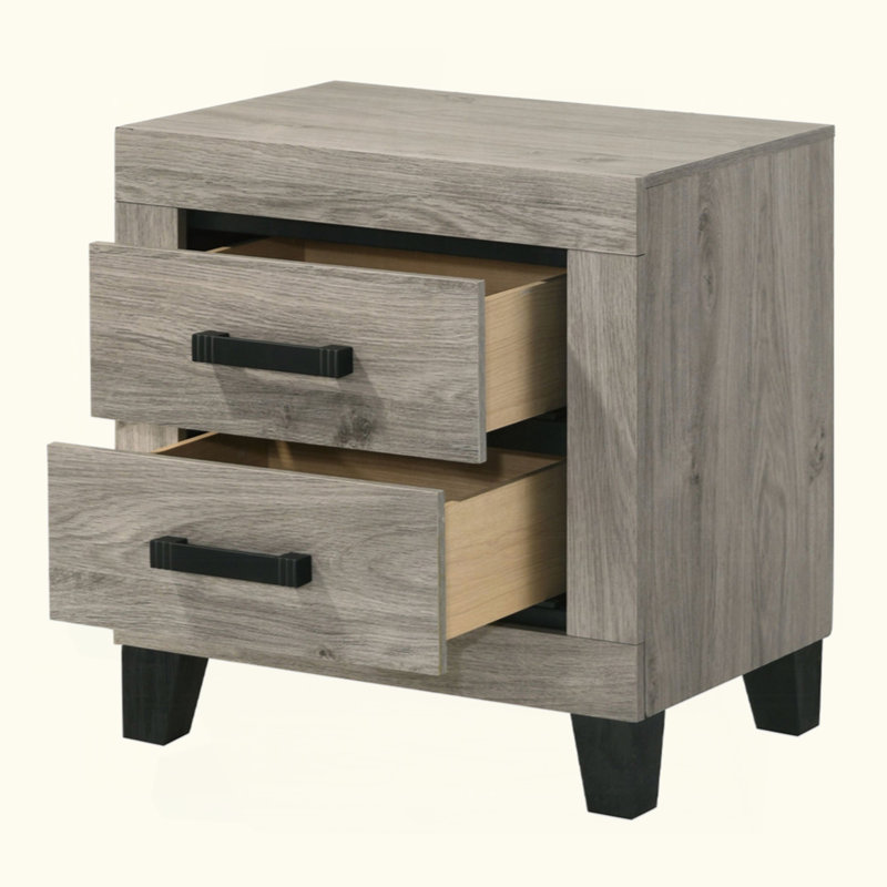 Table de chevet de style campagnard gris clair avec tiroirs de rangement
