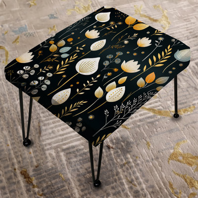 Black Coastal Serene Floral Pattern - Floral Rectangle Ottoman