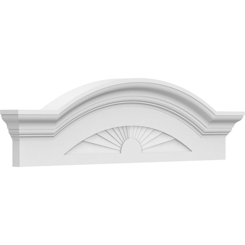 30"W x 8-1/2"H x 2-1/2"P Segment Arch W/ Flankers Sunburst Architectural Grade PVC Pediment, 8-1/2" H  x 30" W  x  2-1/2" D